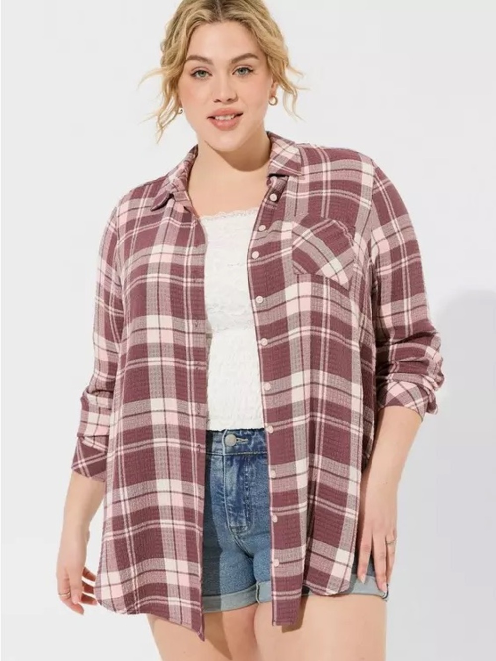 NWT Torrid Lizzie Crinkle Flannel Gauze Button Up Tunic | Size 0/Large